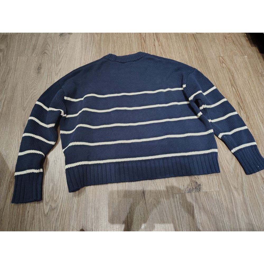 Quince 100% Organic Cotton Striped Crew Sweater Navy Blue Women's M Medium - Picture 2 of 7